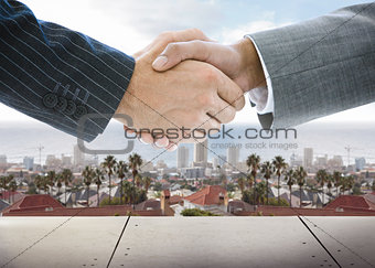 Business handshake on background of townscape