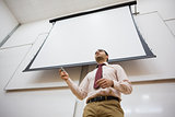 Teacher with projection screen in the lecture hall