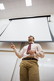 Male teacher with projection screen in the lecture hall