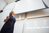 Female teacher with projection screen in the lecture hall