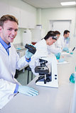 Researchers working on experiments in the lab