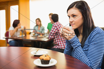 Female having coffee and muffin at  the coffee shop