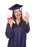 Mixed Race Graduate in Cap and Gown Holding Her Diploma 