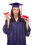 Female Graduate with Diploma and Stack of Gift Wrapped Hundreds