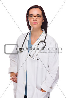 Mixed Race Female Nurse or Doctor Wearing Scrubs and Stethoscope