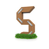 Wooden letter S in the grass