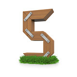 Wooden number five in the grass