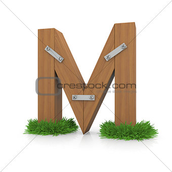 Wooden letter M in the grass