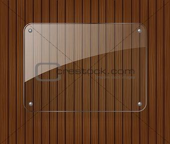 Glass banner on wooden background