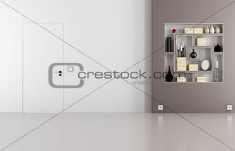 Doors flush with the wall in white and brown room