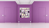 Doors flush with the wall in a purple room