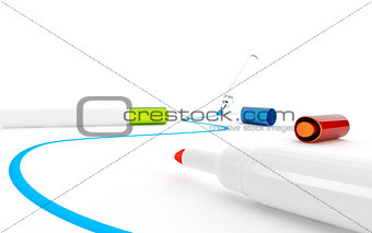 funny color markers on a white background