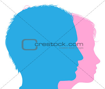 Couple faces silhouettes