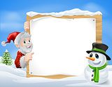 Santa Snowman Cartoon Sign 