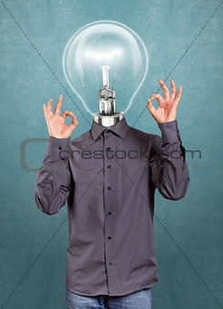 Hipster Lamp Head Man Shows OK