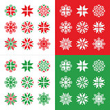 Christmas, winter red and green snowflakes vector icons set