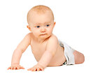 Baby on his front isolated on a white background