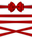 Red ribbons with luxurious bow for decorating gifts and cards