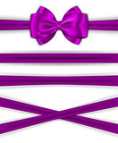 Violet ribbons with luxurious bow for decorating gifts and cards