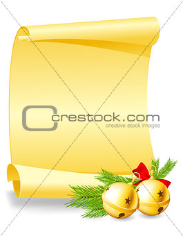 Christmas greeting card - paper scroll wishlist with bells