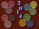 calendar for 2014 year with multicolor rounds