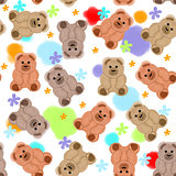 Seamless pattern with teddy bears and flowers
