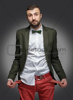 young man in a green suit, no money
