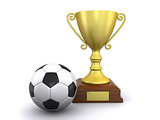 champion's trophy and soccer ball