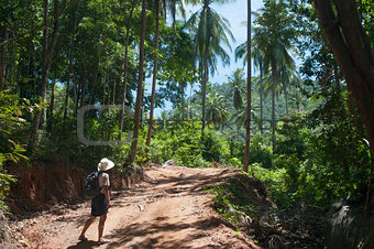 Hiking through tropical forest in Thailand