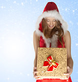 happy sexy christmas girl holding gift box 