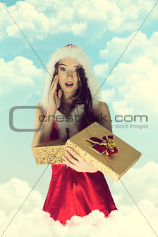 christmas pin-up girl with gift box 