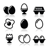 Egg, fried egg, egg box icons set