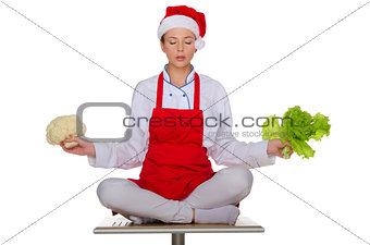 The meditator cook with vegetables