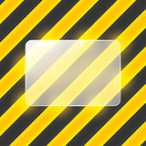 Vector glass banner on black and yellow stripes