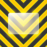 Vector glass banner on black and yellow stripes
