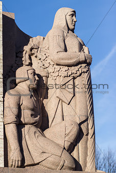 Close-up on Freedom Monument in Riga. Latvia