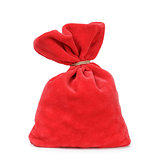red santas bag from velvet fabric tied with rope