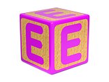 Letter E on Childrens Alphabet Block.