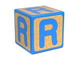 Letter R on Childrens Alphabet Block.