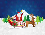 Santa Claus on Reindeer Sleigh with Presents Night Snow Scene