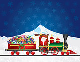 Santa Claus on Train with Presents on Night Snow Scene