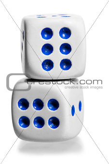 two white dice stand by each other on a white background
