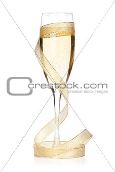 Champagne glass with golden ribbon