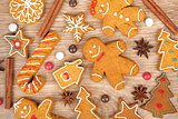 Homemade various christmas gingerbread cookies