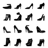 Set of sixteen models of stylish women footwear