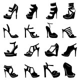 Sixteen various stylish models of women footwear