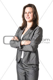 Business woman in grey suit