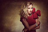 woman in red with big bow