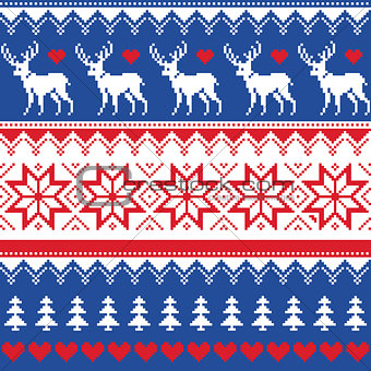 Nordic seamless pattern with deer and christmas trees