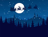 Silhouette Illustration of Flying Santa and Christmas Reindeer 